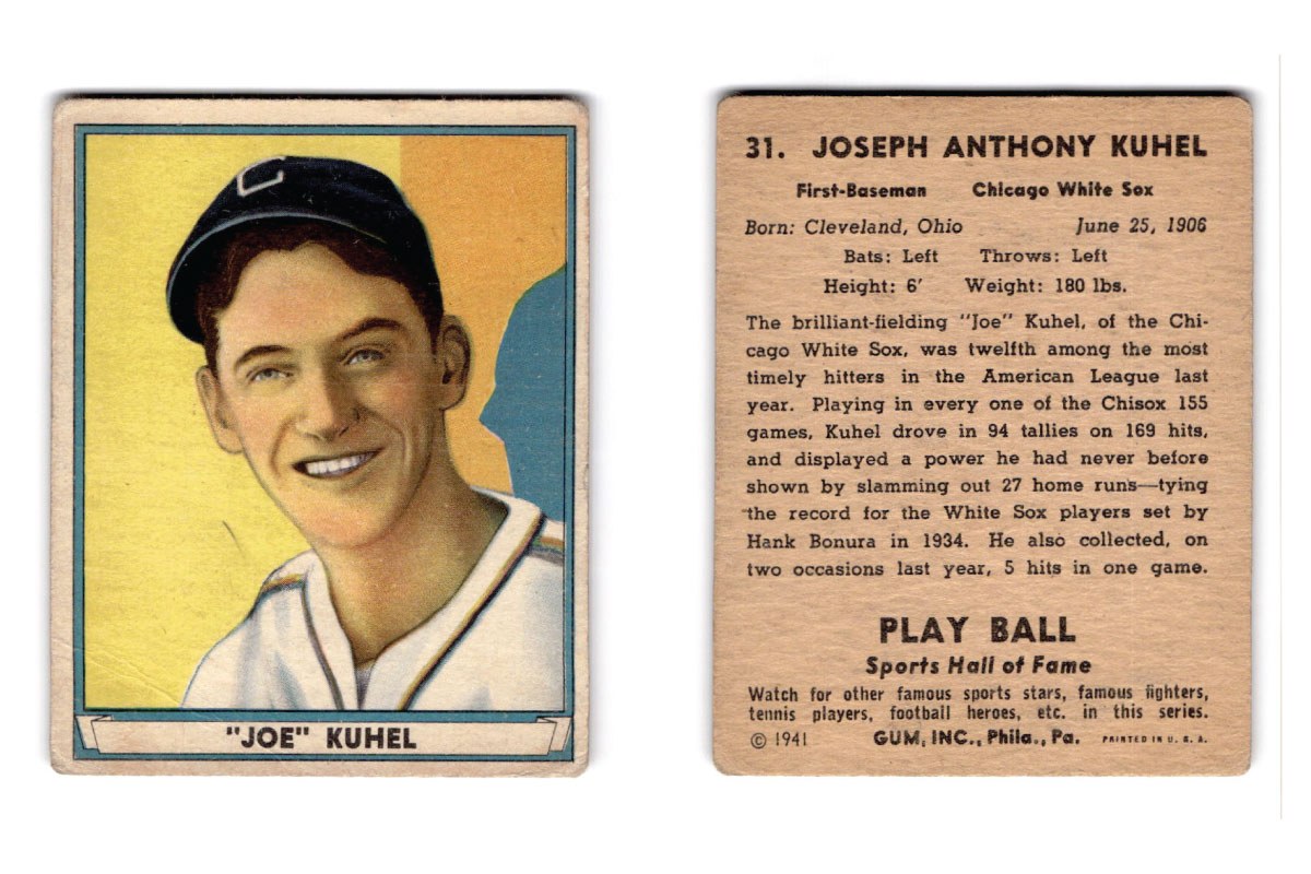 Front and back of Joe Kuhel 3 card