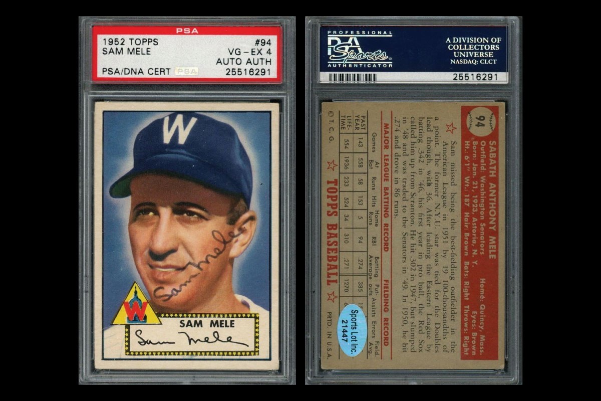 Front and back of Sam Mele card